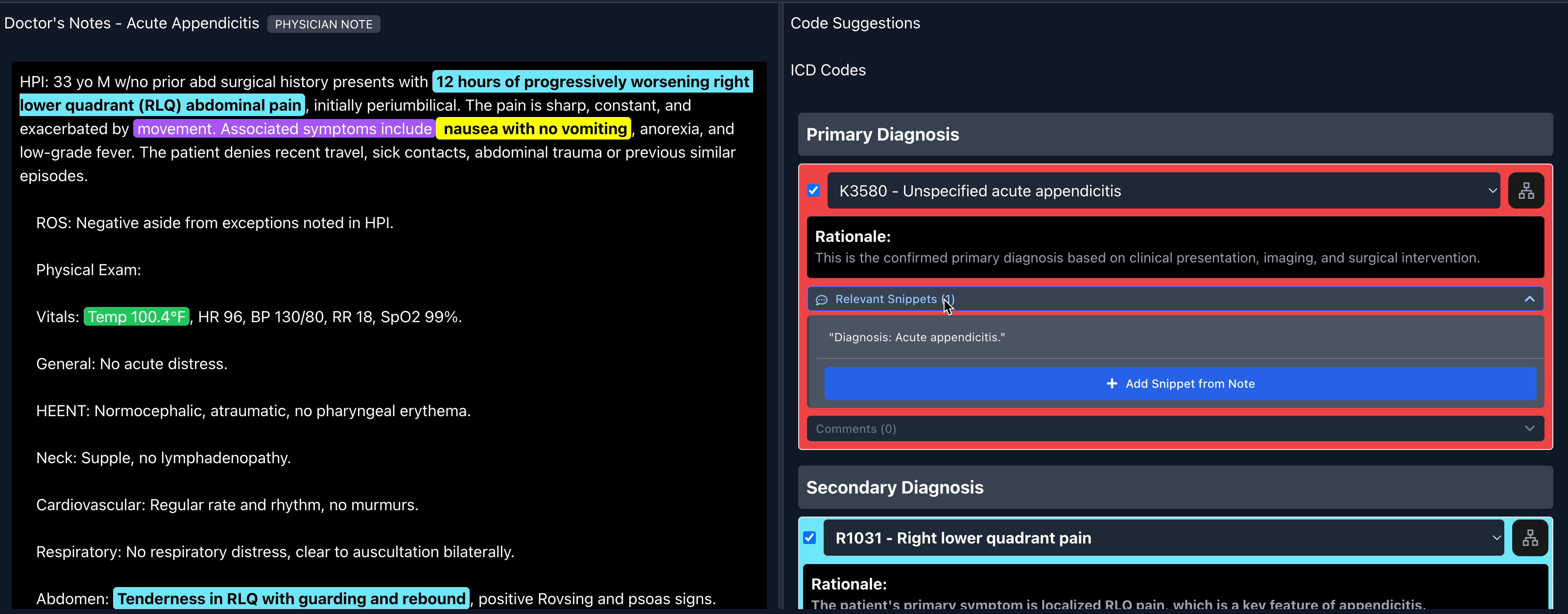 ProCode Interface showing highlighted evidence
